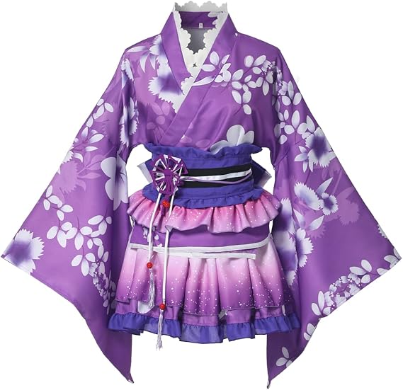 GRACEART Japanese Purple Yukata Kimono Costume Anime Cosplay Robe for Women Girls with Sakura Pattern
