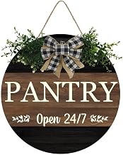 Aowotu Pantry Open 24/7 Sign Wall ArtFront Door Porch Decorations, Round Rustic Wood Hanging Sign for Farmhouse Pantry Holiday Decorations 12x12 Inch