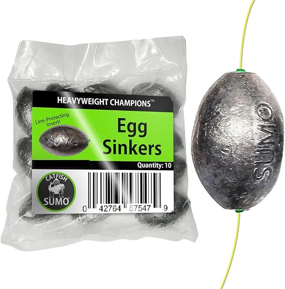Catfish Sumo Egg Lead Sinker Weights with Line-Protecting Inserts to Guard Against Damage (1-8oz)