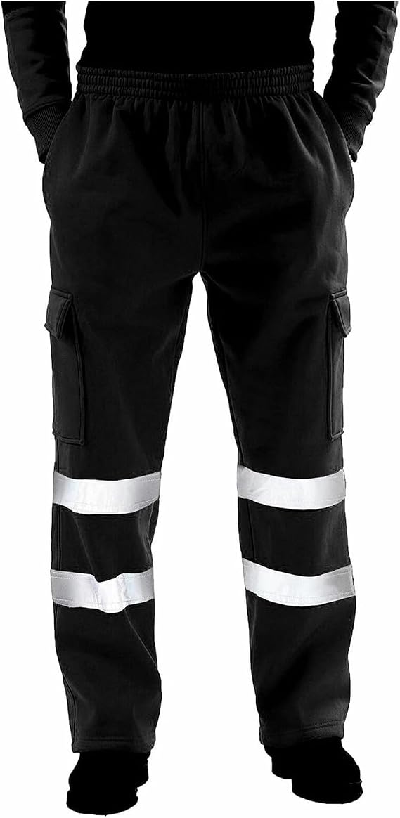Men's High Visibility Cargo Pants Safety Work Trousers Stain Resistance with Multiple Pockets Reflective Strips Yellow Green