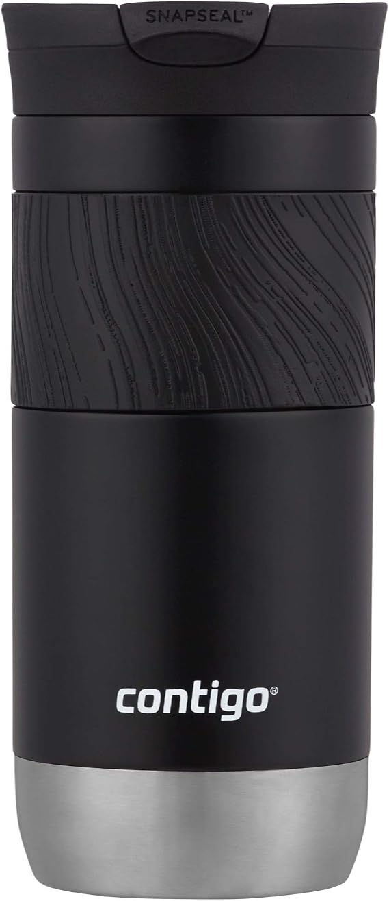 Contigo Byron Vacuum-Insulated Stainless Steel Travel Mug with Leak-Proof Lid Reusable Coffee Mug or Water Bottle BPA-Free 16oz Licorice Keeps Beverages Hot for 6 Hours or Cold for 12 Hours