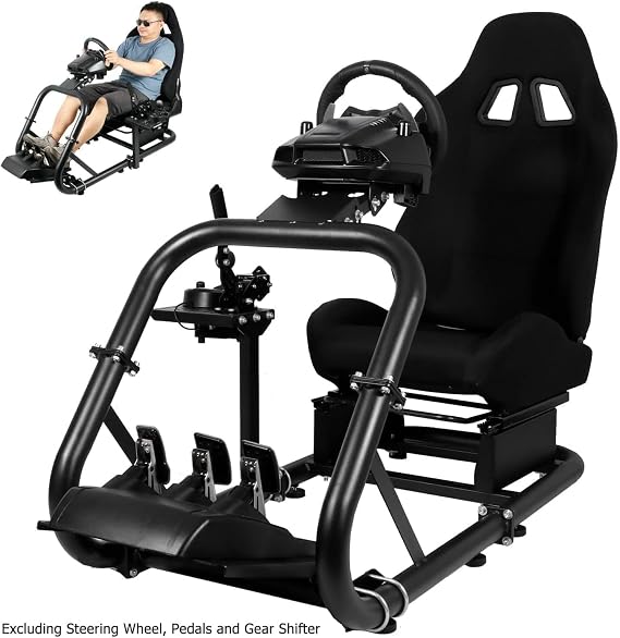 Dardoo Racing Simulator Cockpit Frame with Real Blackseat Fits for Logitech G923 G29 G920, Thrustmaster, Fanatec, Xbox Adjustable Racing Wheel Stand, Not Included Wheel, Pedal and Handbrake