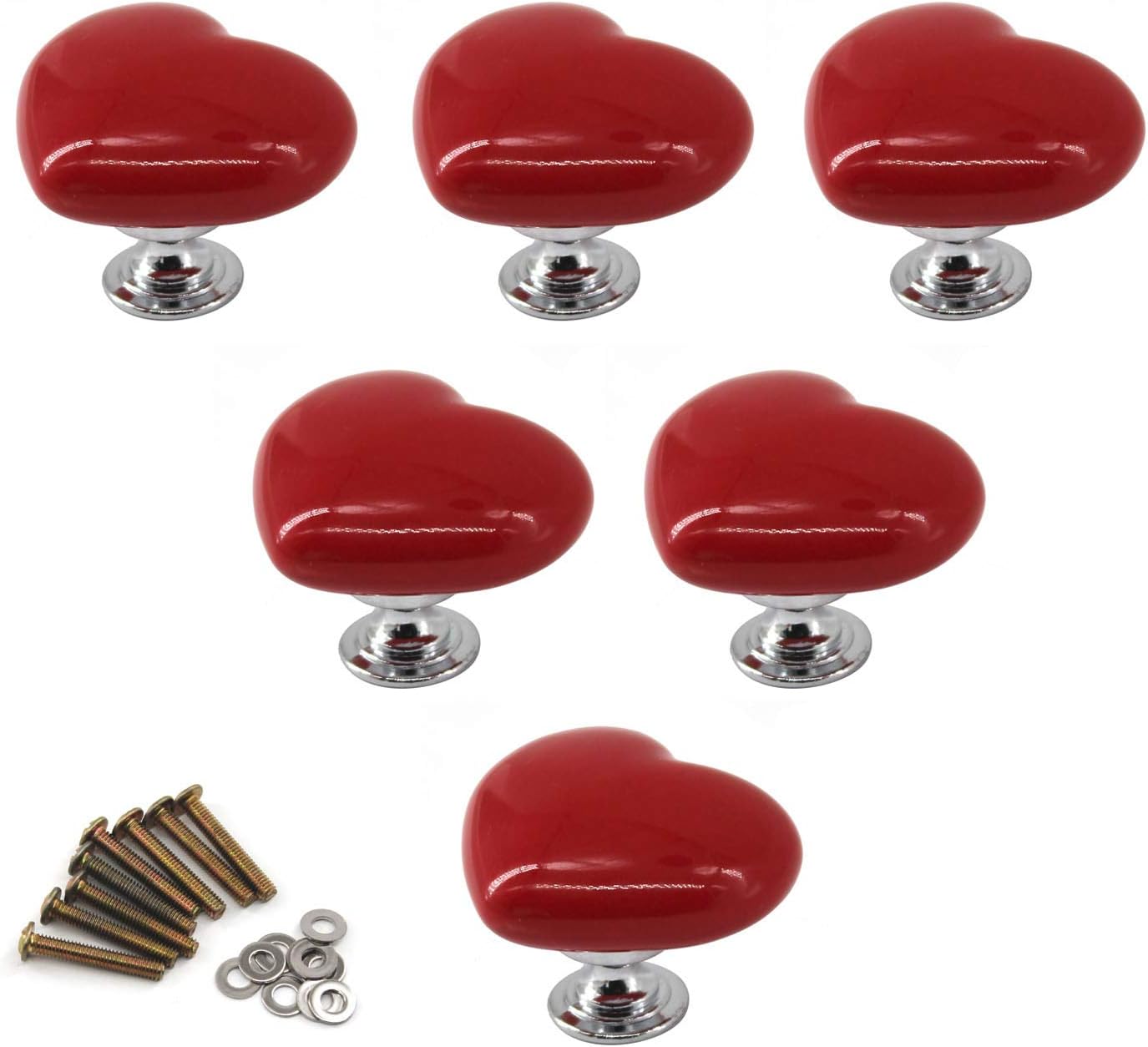 Red Ceramic Door Knobs Cupboard Handles for Nursery (Pack of 6)