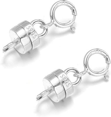 Zpsolution 925 Sterling Silver Magnetic Necklace Clasps and Closures, Magnetic Clasp Converter for Jewelry Making Supplies, Chain Extender Connector for Bracelet 2pcs Silver