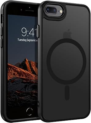 DUEDUE for iPhone 8 Plus Case, iPhone 7 Plus Case Magnetic[Compatible with Magsafe], Translucent Matte Back Protective Cover Anti-Scratch Shockproof Phone Case for iPhone 7 Plus8 Plus, Black