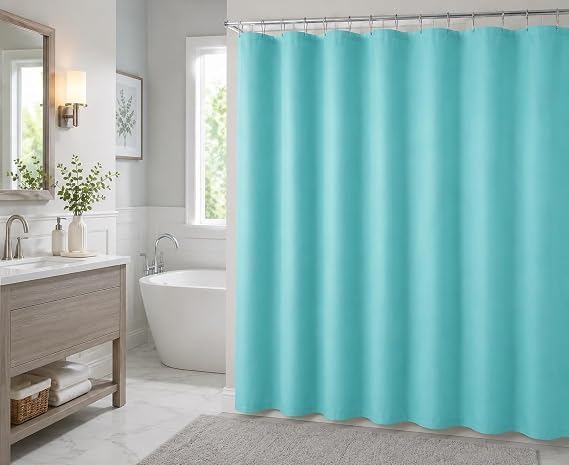 BH Home Shower Curtain Polyester Fabric Water Resistant Shower Curtain or Liner. Hotel Collection Quality. (Aqua)