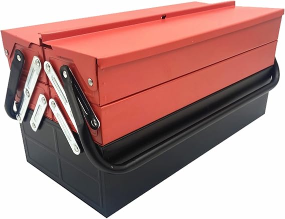 Portable Tool Box Organizer Storage 17 Inch Metal Folding Locking Cantilever Toolbox, 3-Layer 5-Tray Multi-Function Tools Chest Boxes Orange Black