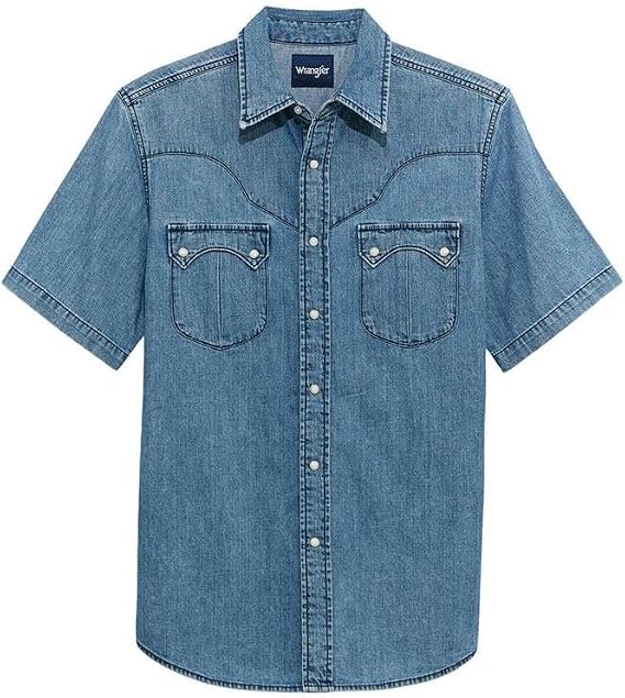 Wrangler Men's Light Wash Denim Snap Shirt