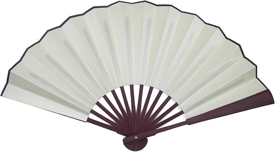 TRENDBOX 10.4" Chinese Traditional Nylon-Cloth Handheld Folding Fan,Handheld Fan for Art Drawing, Cooling, Photo Props, Dance & Decoration, Classic Brown Frame Unisex Gift - Ivory