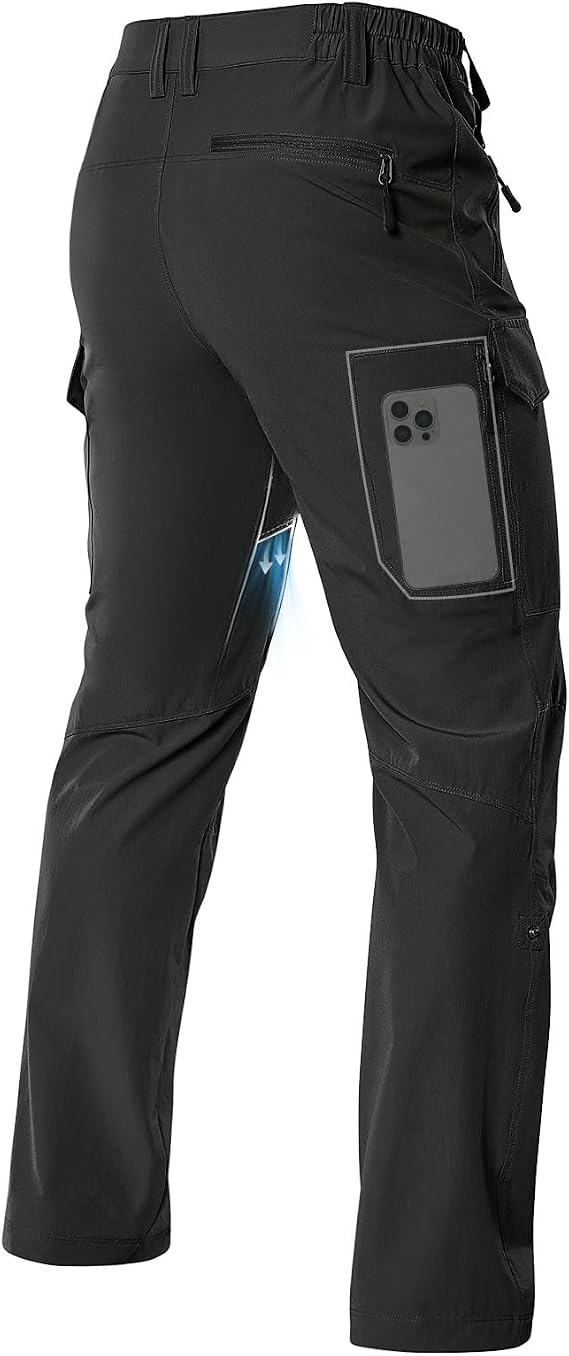 Moosehill Men's Hiking Pants: Lightweight & Stretch | Inner-thigh Vents, Roll-Up Legs, 6 Pockets, Breathable, Quick Dry, Waterresistant, for Trail, Travel & Camping