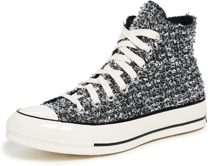 Converse Unisex Chuck 70 Metallic Sneakers, Black/Silver/Egret, 10.5 US Women/8.5 US Men