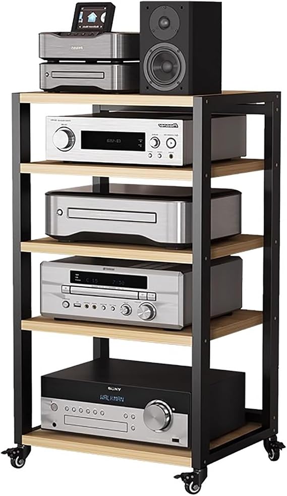 YLLFFLL 5 Tier Large Capacity Audio-Video Media Stand for Entertainment Stereo Components, Rolling Stereo Stand on Wheels, AV Cabinet Electronics Equipment Shelf(#2)