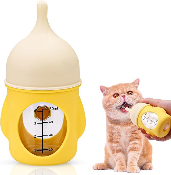 Kitten Bottle Feeding Kit for Nursing, Silicone Nipple Puppy Bottle, 80ml | Anti-Choking Small Clear Scale Puppy Feeder for Nursing Newborn Cats Dogs Pets