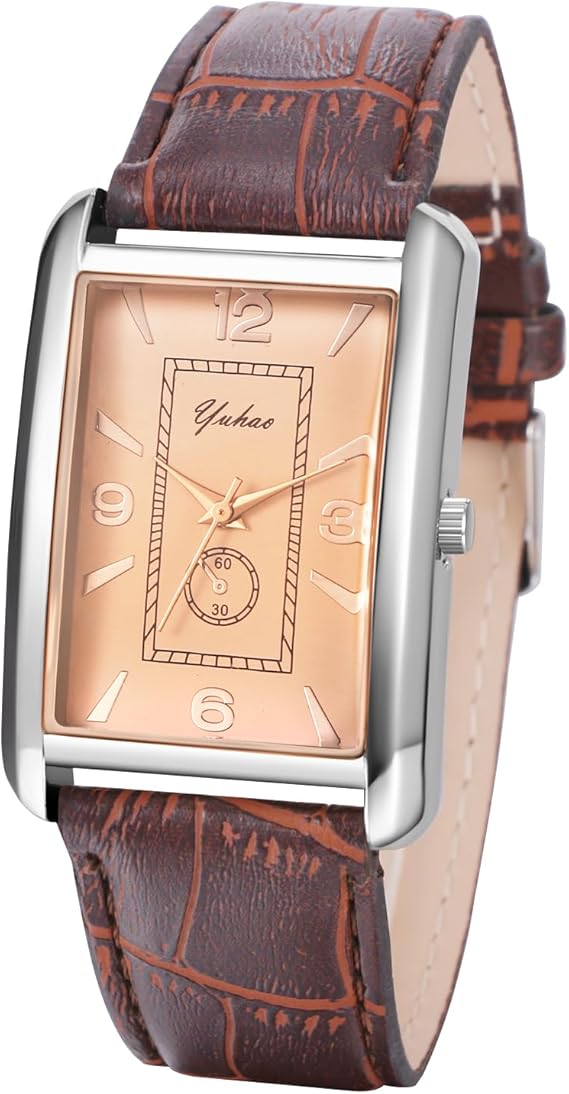 JewelryWe Couple Watches Vintage Partner Friendship Leather Bracelet Watch Analogue Quartz Wrist Watch Classic Rectangular Casual Watch with Roman Numerals Dial Gift for Men Women