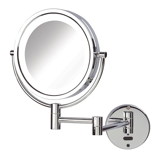 JERDON Sharper Image Wall-Mounted Lighted Motion Sensor Makeup Mirror - 8X-1X Magnification - 8.5-Inch Diameter Mirror Extends 14 - Chrome Finish -  with 8 Charging Cord - Model JRT9500CL