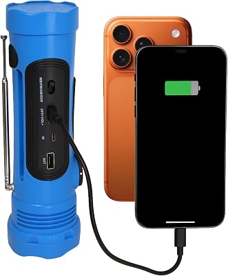 Azpen 8-in-1 Solar Flashlight with Crank Charging, AMFMNOAA Radio, S.O.S Alarm, Study Light, 3000 mAH Power Bank
