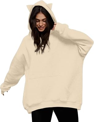 Womens Oversized Cat Ear Hoodies Casual Long Sleeve Fleece Sweatshirts Pullover Sweaters Teen Girls Preppy Tops Clothes