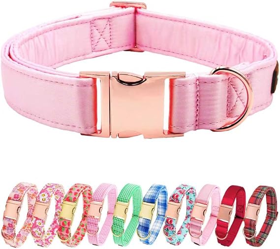 Tunkoo Pink Silk Dog Collar - Super Soft Fabric, Ideal Gift for Girl Dogs, Elegant Rose Gold Buckle Adjustable Small Medium Large Sizes - Pet Fashion Accessory, XL