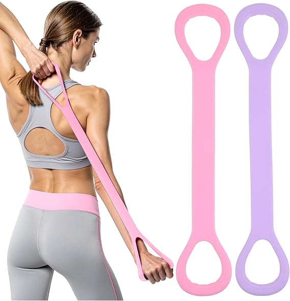 Gjinxi 2pcs Figure 8 Resistance Bands for Arms Resistance Bands with Handles for Working Out Back Leg Stretcher Portable Exercise Equipment for Yoga Pilates Stretching Physical Therapy Pink & Blue