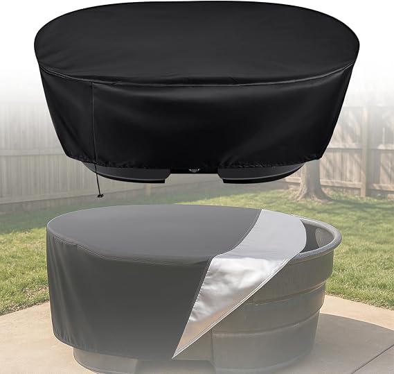 100 Gallon Oval Stock Tank Cover for Ice Bath, Cold Plunge, Water Trough & Feeder Pond - 420D Heavy Duty Weatherproof Water Trough Insulated Protector (53"L*31"W*25"H)