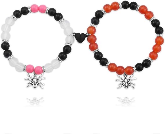 Spider Matching Bracelets for Couples Friendship Bracelet Heart Energy Stone Spider Web Beaded Bracelet Stretch Adjustable Halloween Bracelet Best Friend Bracelet Matching Couples Stuff