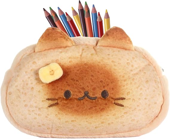 Pencil Case Cute Toast Cat Design, Plush Cute Pencil Case | Cartoon Aesthetic Bag for Teen School Kids Kindergarten Boys Girls Teens