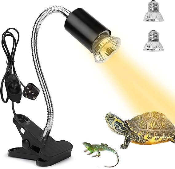 Tortoise Heat Lamp Basking Lamp, 2 Bulb 25W 50 W UVA UVB Light Lamp, Heat Spotlight Reptile Light Aquarium Basking Light with Holder for Tortoise Bell Turtle Snake Lizards Terrarium Amphibian [Energy Class A]