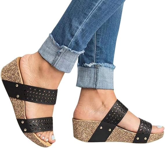 ZBYY Wedges Shoes for Women Summer Open Toe Beach Dress Sandals Slip-On Casual Comfy Platform Wedges Slipper