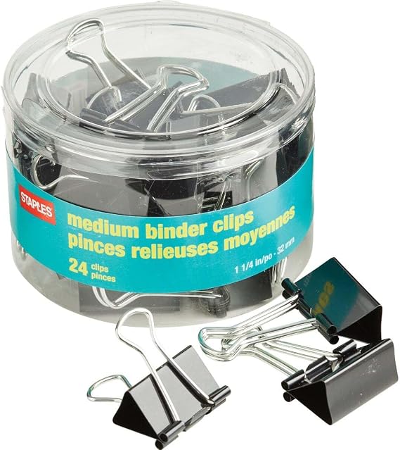 Staples Medium Metal Binder Clips, Black, 1 1/4" Size with 5/8"Capacity