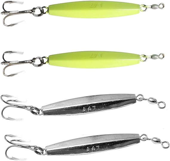 4pcs Fish WOW! 4oz Diamond Jig Chrome + Glow jigs with a Treble Hook