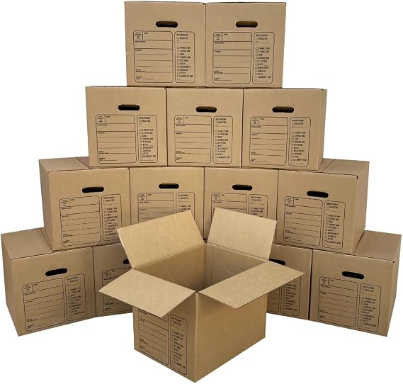 Moving Boxes with Handles, 15 Premium Small, 16 3/8" x 12 5/8" x 12 5/8", Corrugated Cardboard Boxes For Packing, Moving & Storage