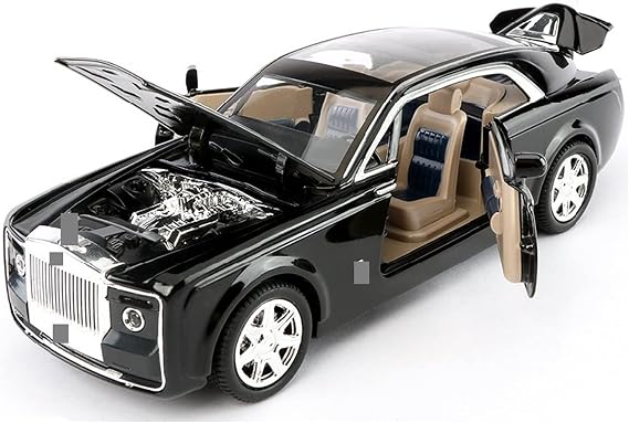 Metal Body Plastic Interior Die Casting Model 1:24 for Rolls Royce Sweptail Classic Collectibles(Black)