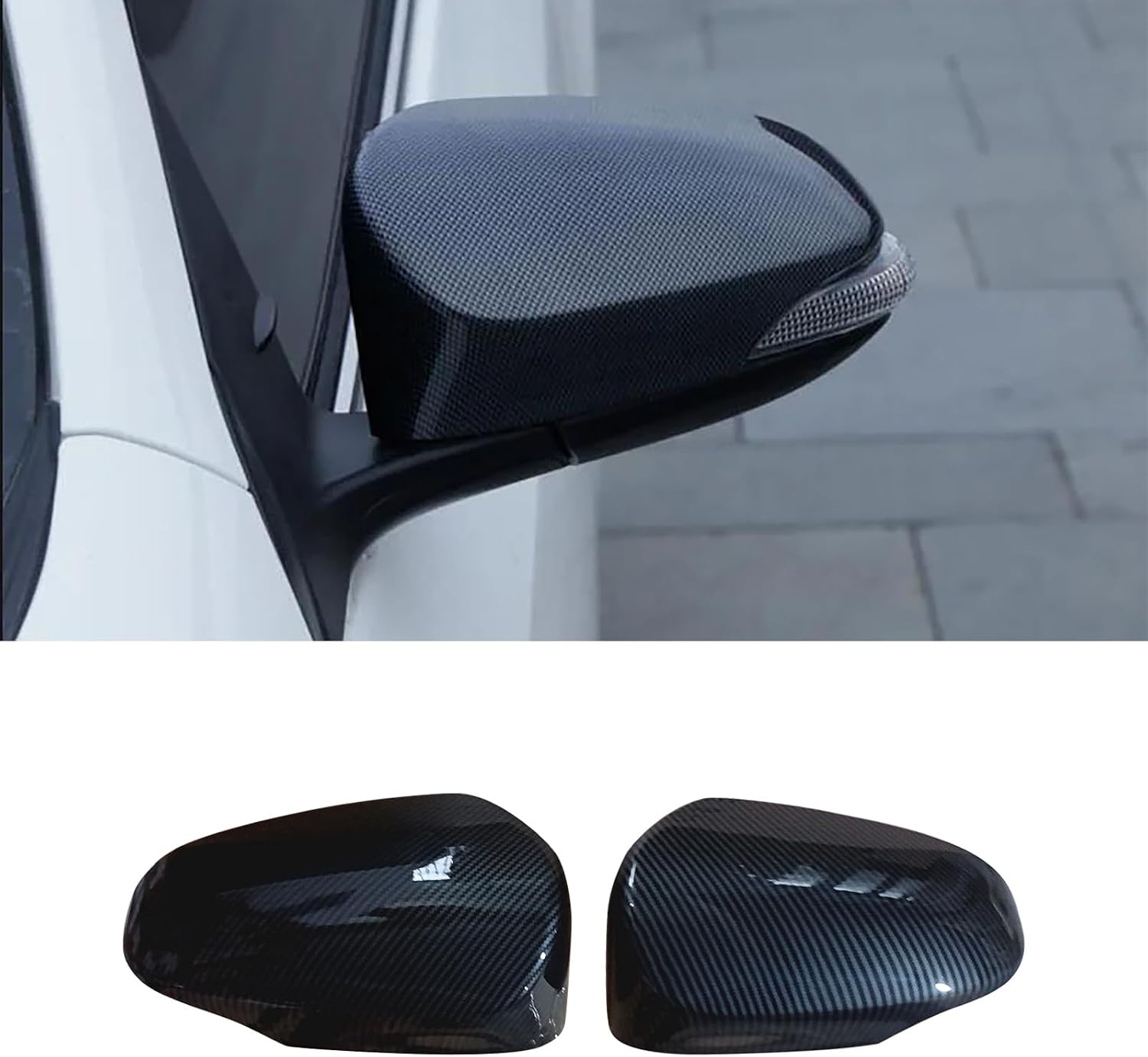 NINTE Tape-On Overlay Mirror Cover For Toyota 2014-2019 Corolla | 2018-2022 C-HR CHR | 2013-2018 Avalon | 2013-2015 Venza with Turn Signal, ABS Painted Carbon Fiber Style NOT the Replacement