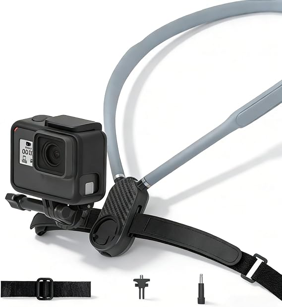 KINGJOY Action Camera Neck Mount, Flexible Silicone POV Neck Holder with Anti-Shake Chest Strap, Quick Release Magnetic Adapter Compatible with Hero 13/12, Action 5/4 & 360 Cameras for Vlogging