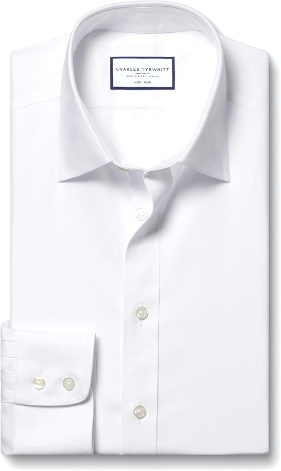 Charles Tyrwhitt Shirts for Men Twill Non-Iron Formal Dress Shirt Long Sleeve Cotton Shirt Slim Fit with Classic Collar