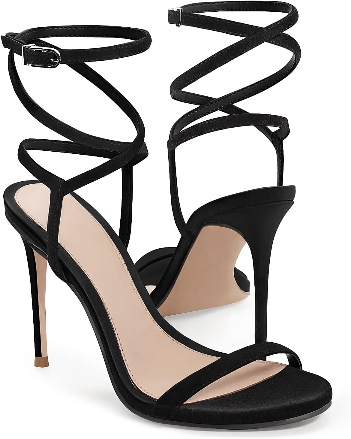 Coutgo Womens Strappy Lace up Heels Sandals Sexy High Heeled Ankle Strap Summer Dress Shoes