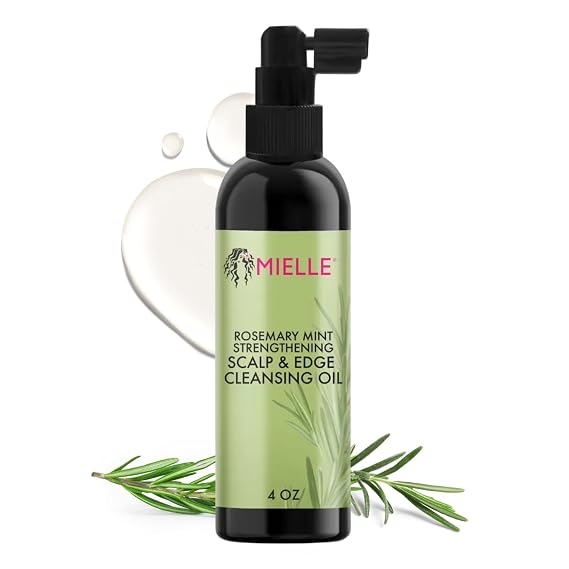 Mielle Organics Rosemary & Mint Scalp & Edge Cleansing Hair Oil - No-Rinse Scalp Cleanser for Product Build Up - Prolongs Hairstyles Between Wash Days & Encourages Longer, Healthier Hair (4 Oz)