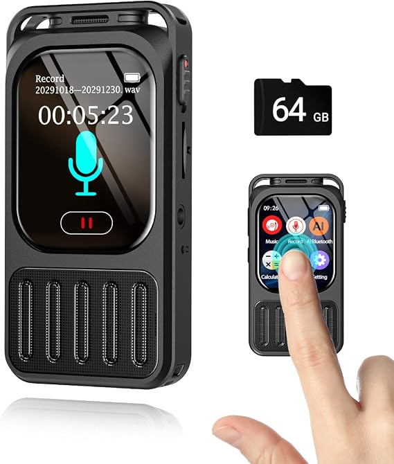 64GB 100Hrs Voice Recorder with Playback, Vormooi Recording Device with 2" Touchscreen, Noise Reduction, Password, MP3 for Meetings Interviews Lectures
