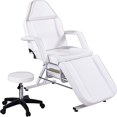Adjustable Tattoo Chair Salon Bed Massage Table with Hydraulic Stool, Tattoo Table Salon Chair with Trays, Facial Chair Spa Lash Bed for Esthetician White