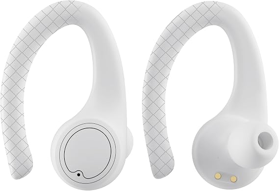 Coby True Wireless Bluetooth Earbuds, Interchangeable Ear Hooks and Tips, Multi-Sized Ear Gels, Sweat-Resistant Design, 14-Hour Play Time, Drop-Proof Case, White