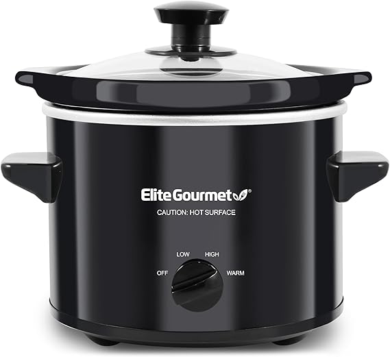 Elite Gourmet MST239X Electric Round Slow Cooker, 2 Qt, Black