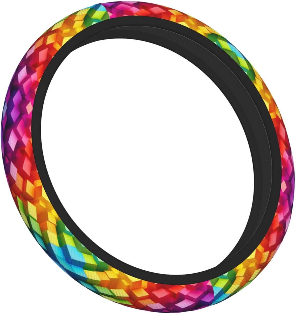 Rainbow Colorful Blocks Steering Wheel Cover Non-Slip, Sweat Absorption Auto Car Steering Wheel Wrap Cover - Universal 15 Inches, Universal Fit Most Vehicles