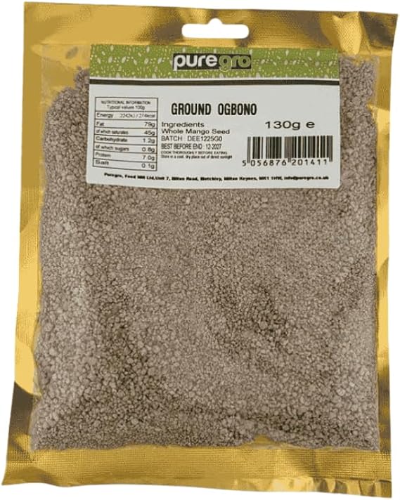 Puregro Ground Ogbono 130g | Finely Ground African Mango Seeds | Traditional West African Ingredient | Ideal for Ogbono Soup, Stews and Authentic African Cooking | Pantry Staple
