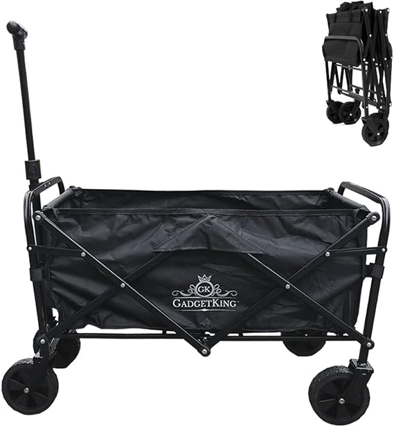 Pull Along Folding Hand Cart Garden Wagon Trolley Festival For Camping Beach Fishing Caddy Foldable Wheeled On Wheels Camp Heavy Duty 100kg Sack Waste Bag Dolly Utility Collapsible Picnic Shopping