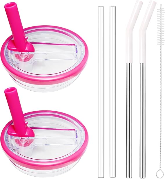 2 Pack 40 oz Flip Straw Lid Replacement Fit for Stanley Quencher Tumbler with Stainless Steel Straws,Leak Proof Splash Resistant Lids for Stanley Cup (RED)