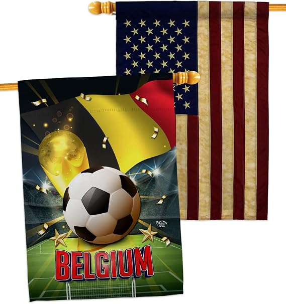 World Cup Belgium American Flag Banner Pack Patio Lawn Garden Patriotic Outdoor Decorations Indoor Tapestry Wall Art FIFA Team Qatar Trophy Soccer Game signs Football Gifts Made In USA