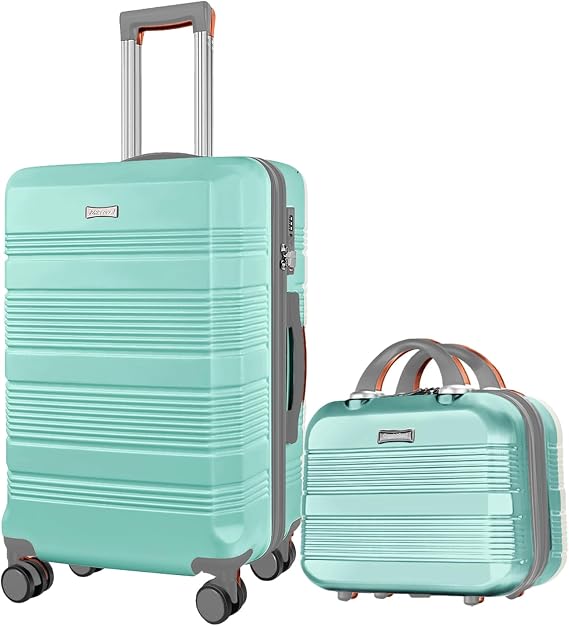 20" Carry on Luggage + 14" Makeup Case (2-Piece Set, Green)