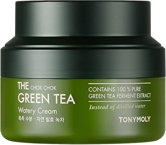 TONYMOLY The Chok Chok Green Tea Watery Cream - Hypoallergenic, Hydrating & Lightweight Facial Cream with Green Tea, K-Beauty Skincare, 60ml