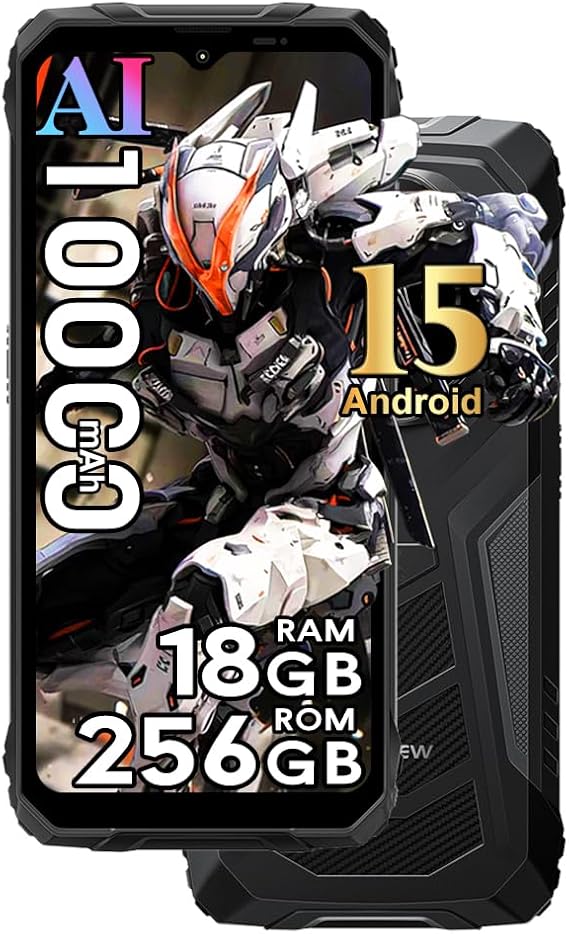 Blackview Rugged Phone 18GB+256GB/2TB, Android 15 Rugged Smartphone Gemini AI,10000mAh Battery,16MP AI Camera,6.56'' 90Hz Display, IP68/69K Waterproof Smartphone NFC,OTG,GPS, Face ID