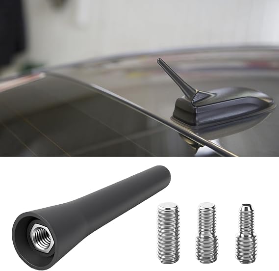 Car Radio Antenna, Amplified AM FM DAB Roof Car Aerial Mast, 6.5CM Mini Radio Aerial Antennas with Screws M4 M5 M6, Short Rubber Design, Universal